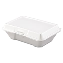 Dart® Hinged-Lid Carryout Food Containers, 1 Compartment, 2 7/8"H x 6 3/8"W x 9 5/16"D, White, Pack Of 200