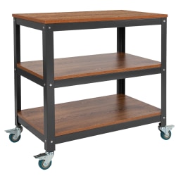 Flash Furniture Rolling Storage Cart, 29 3/4"H x 30"W x 18"D, Brown Oak