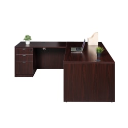 Boss Holland Series 66"W L-Shaped Corner Desk With File Pedestal, Mahogany