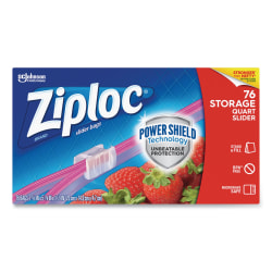 Ziploc® Slider Storage Bags, 1-Quart, Clear, 76 Bags Per Box, Carton Of 9 Boxes