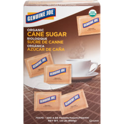 Genuine Joe Turbinado Natural Cane Sugar Packets - 0.159 oz (4.5 g) - Molasses Flavor - Natural Sweetener - 200/Box