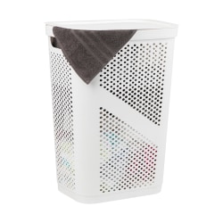 Mind Reader 60L Laundry Hamper Clothes Basket with Lid, 23-1/2"H x 13-3/4"W x 17-1/4"L, White