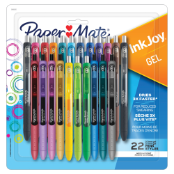 Paper Mate® InkJoy Gel Pens, Medium Point, 0.7 mm, Assorted Ink Colors, Pack Of 22 Pens