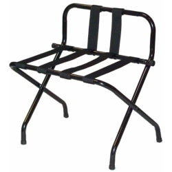 CSL High Back Metal Luggage Rack with Back Webbing, 26"H x 24"W x 16"D, Black/Black