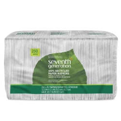 Seventh Generation® 1-Ply Unbleached Napkins, 11 1/2" x 12 1/2", White, Pack Of 250