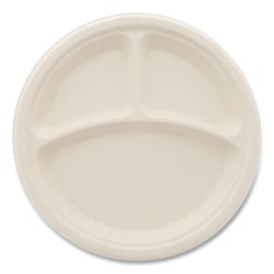 Boardwalk® Bagasse PFAS-Free 3-Compartment Dinnerware Plates, 10", Tan, Pack Of 500 Plates