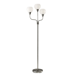 Adesso® Phillip 3-Arm Floor Lamp, 65-1/2"H, White Shades/Brushed Steel Base