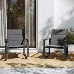 Flash Furniture Brazos Flex Comfort and Metal Outdoor Rocking Chairs, Black, Set Of 2 Chairs