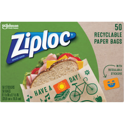 Ziploc® Recyclable Paper Sandwich Bags, Brown, Box Of 50 Bags