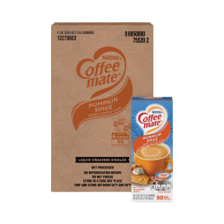Nestle Coffee mate® Liquid Coffee Creamer, Pumpkin Spice, 0.38 Oz, 50 Mini Cups Per Box, Carton Of 4 Boxes