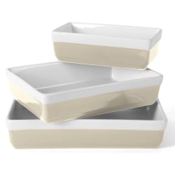 Martha Stewart 3-Piece Rectangular Stoneware Nesting Baker Set, Gray