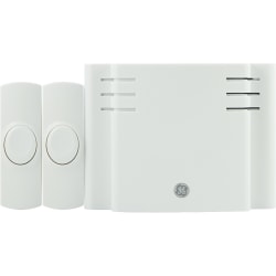 GE 8-Chime Battery-Operated Door Chime With 2 Wireless Push Buttons, 4" x 5-1/4", White