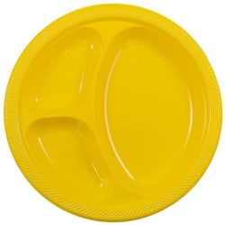 JAM PAPER Plastic 3 Compartment Divided Plates, Large, 10 1/4 inch, Yellow, 20/Pack