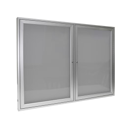 Ghent 2 Door Enclosed Vinyl Bulletin Board, Satin Aluminum Frame, 36"H x 48"W, Silver
