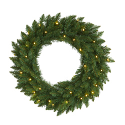 Nearly Natural 24"H Pine Artificial Christmas Wreath With 35 LED Lights, 24" x 5", Green