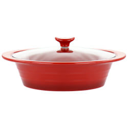 Crock-Pot Appleton Oval Stoneware Casserole Dish With Glass Lid, 2 Qt, Red