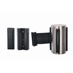 CSL Wall Mount Crowd Control unit,5" high, Stainless Steel finish,Retractable 9.5 ft BLACK belt