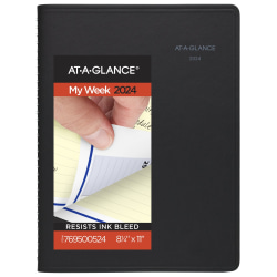 2024 AT-A-GLANCE® QuickNotes Weekly/Monthly Appointment Book Planner, 8-1/4" x 11", Black, January To December 2024, 7695005