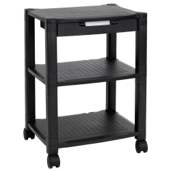 Mount-It MI-7855A 3-Shelf Height-Adjustable Plastic Rolling Printer Cart, 24"H x 17"W x 13-1/4"D, Black