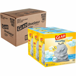 Glad® ForceFlex Tall Kitchen Drawstring Trash Bags With Febreze® Freshness, 13 Gallon, White, 80 Per Box, Carton Of 3 Boxes