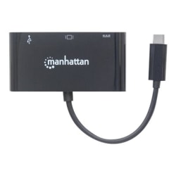Manhattan USB-C To VGA 3-In-1 Docking Converter, 5/8"H x 1-3/4"W x 1-13/16"D, Black, ICI152044