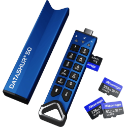 iStorage® datAshur SD Encrypted USB Flash Drive With iStorage® microSD Card Slot, Blue, Pack Of 2
