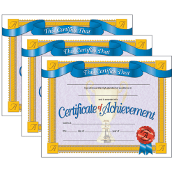 Hayes Certificates, 8-1/2" x 11", Achievement, Ribbon, 30 Certificates Per Pack, Set Of 3 Packs