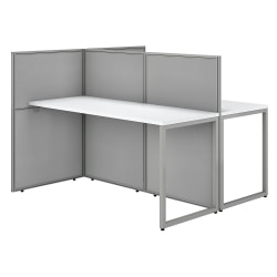 Bush Business Furniture Easy Office 60"W 2-Person Cubicle Desk Workstation With 45"H Panels, Pure White/Silver Gray, Standard Delivery
