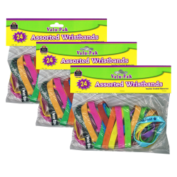Teacher Created Resources Wristbands Valu-Pak, Assorted, 24 Per Pack, Set Of 3 Packs
