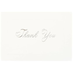 JAM Paper Thank You Card Sets, 4-7/8" x 3-3/8", White Cards With Silver Script And White Envelopes, Pack Of 25 Cards
