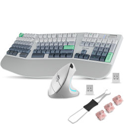 Delton Wireless Mechanical Keyboard with Wrist Rest and Vertical Computer Mouse Combo, White, Total Qty 1