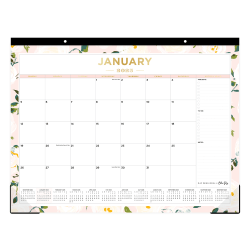 2025 Blue Sky Monthly Desk Pad Planning Calendar, 22" x 17", Coming Up Roses Blush, January 2025 To December 2025