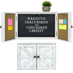Excello Wall-Mounted Barndoor Magnetic Chalkboard Cork Bulletin Combo Board, 17" x 12", Black/Brown, White Wood Frame