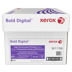 Xerox® Bold Digital® Printing Paper, Ledger Size (17" x 11"), 100 (U.S.) Brightness, 60 Lb Cover (163 gsm), FSC® Certified, 250 Sheets Per Ream, Case Of 5 Reams