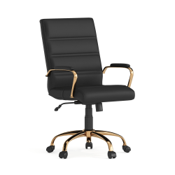Flash Furniture LeatherSoft™ Faux Leather Mid-Back Office Chair With Chrome Base And Arms, Black/Gold