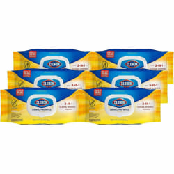 Clorox Disinfecting Cleaning Wipes Flex Packs, Crisp Lemon, 7" x 8", 75 Wipes Per Pack, White, Carton Of 6 Packs