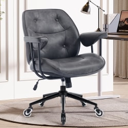 Bestier Retro Faux Leather Home Office Task Chair, Black, Total Qty 1