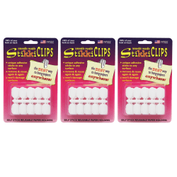 StikkiWorks Co. StikkiCLIPS Adhesive Clips, 6-5/16" x 4", White, 30 Clips Per Pack, Set Of 3 Packs