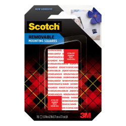 Scotch Removable Double-Sided Mounting Squares, 0.7 in x 0.7 in, 16/pk