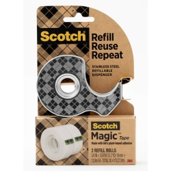 Scotch® Stainless Steel Dispenser Starter Pack with Magic™ Tape , 0.75 in x 550 in, 2 Roll/Pack