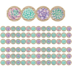Teacher Created Resources Die-Cut Border Trim, Rustic Bloom Succulents, 35' Per Pack, Set Of 6 Packs