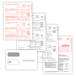 ComplyRight® 1099-INT Tax Forms Set, 4-Part, Copy A, B, State/File, State/File, 2-Up, 8-1/2" x 11", Pack Of 100 Forms and Envelopes