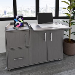 Realspace® 40"W Multifunction Mobile File Cabinet Printer Stand with Integrated Power & Charging, Gray Oak, BIFMA Compliant