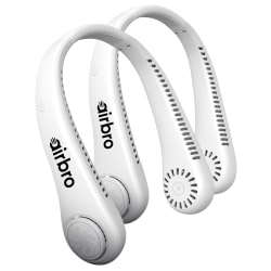 airbro™ 800-mAh 3-Speed Portable Bladeless Neck Fan with Rechargeable Battery, 360° Surround Airflow & Soft-Flex Band, White, 2-Pack, FNE-100