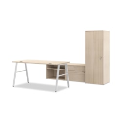 HON Mod 84"W Executive Workstation, Desert Oak/Silver