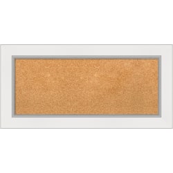 Amanti Art Rectangular Non-Magnetic Cork Bulletin Board, Natural, 35" x 17", Eva White Silver Plastic Frame