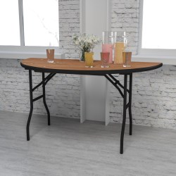 Flash Furniture Half-Round Folding Banquet Table, 30-1/4"H x 60"W x 30"D, Natural/Black
