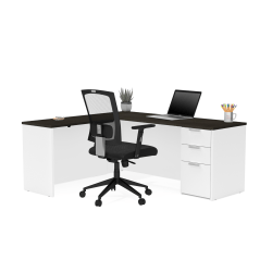 Bestar Pro-Concept Plus 72"W L-Shaped Desk With Pedestal, White/Deep Gray