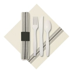 CaterWrap Pre-Rolled Cutlery, FashnPoint Dishtowel Napkin, Black/White, Case Of 100 Rolls