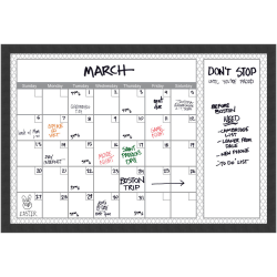 Amanti Art Quatrefoil Monthly Calendar Dry-Erase Board, Glass, 26" x 38", White/Gray, Mezzanotte Black Wood Frame